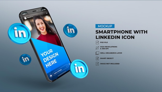 Download Premium Psd 3d Linkedin Social Media Icons With Mobile Screen Smartphone Mockup