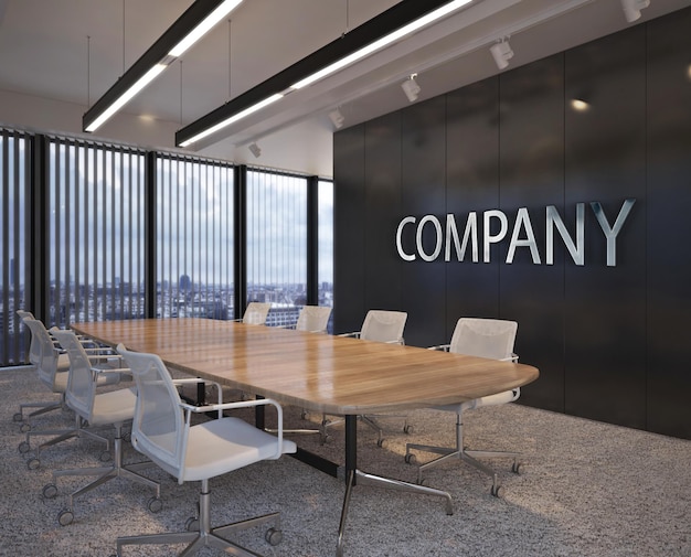 Premium Psd D Logo Mockup In Modern Meeting Room Office