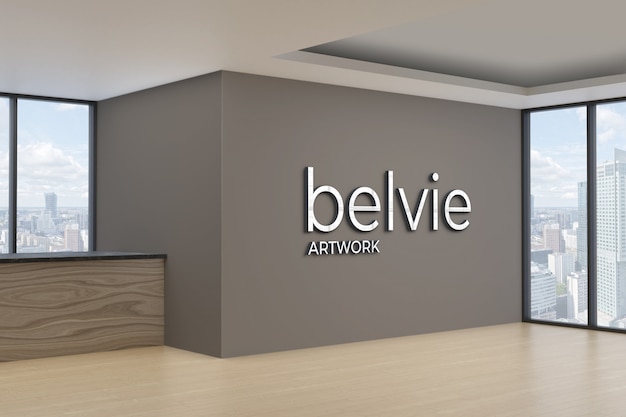Download Premium PSD | 3d logo mockup on office wall
