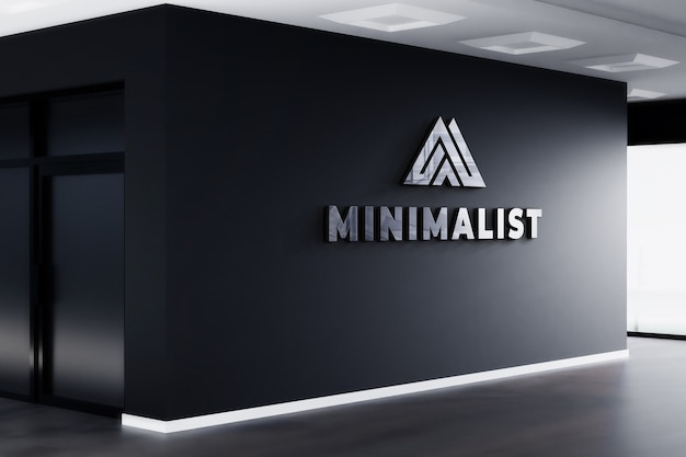 Download فایل ویژه | 3d logo mockup realistic sign office black wall Premium Psd