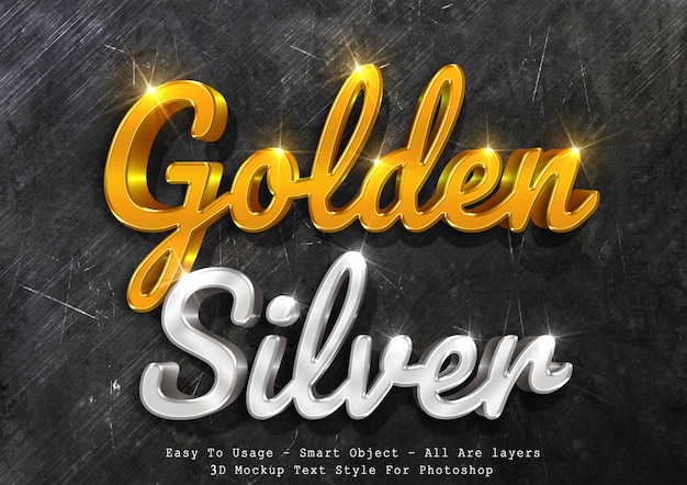 Download Premium PSD | 3d mockup gold and silver text style