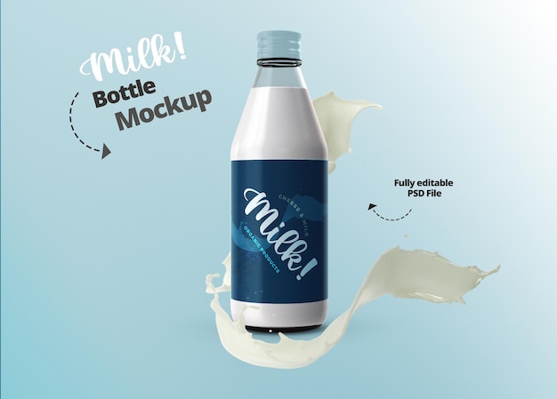 Download Premium PSD | 3d mockup for milk bottle with splash for advertising agency