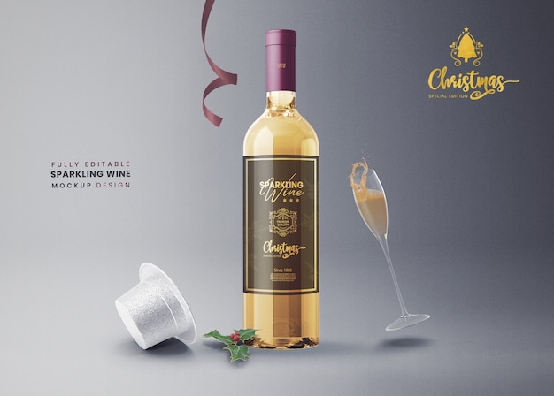 Download Premium PSD | 3d mockup sparkling wine or bubbly champagne for new year
