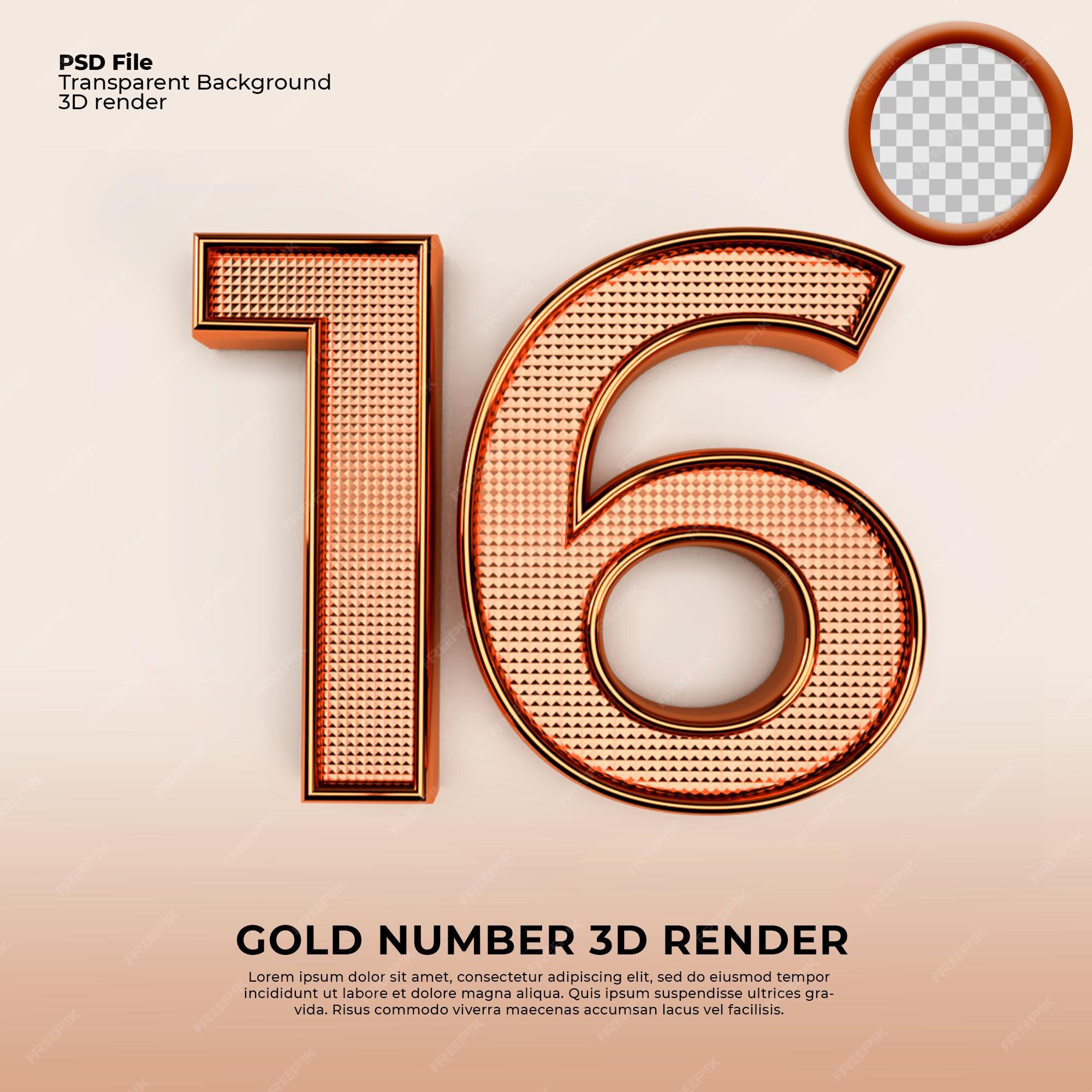 Premium PSD | 3d numbers 16 gold luxury