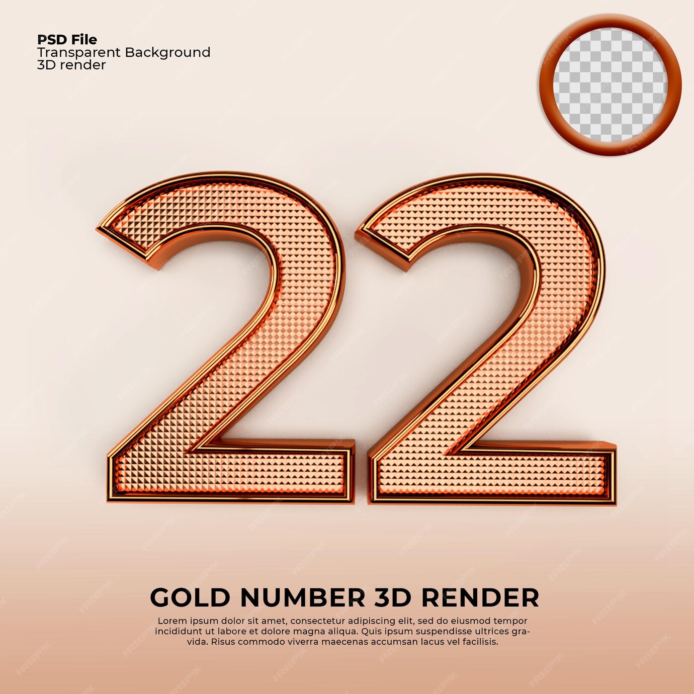 Premium PSD | 3d numbers 22 gold luxury