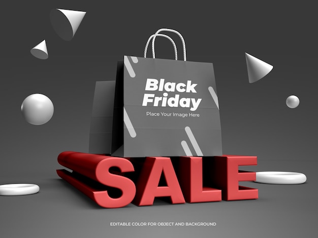 Download Premium PSD | 3d objects and shopping bag for black friday ...