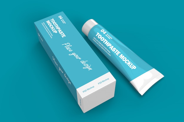 Download Premium PSD | 3d packaging design mockup of toothpaste tube and box
