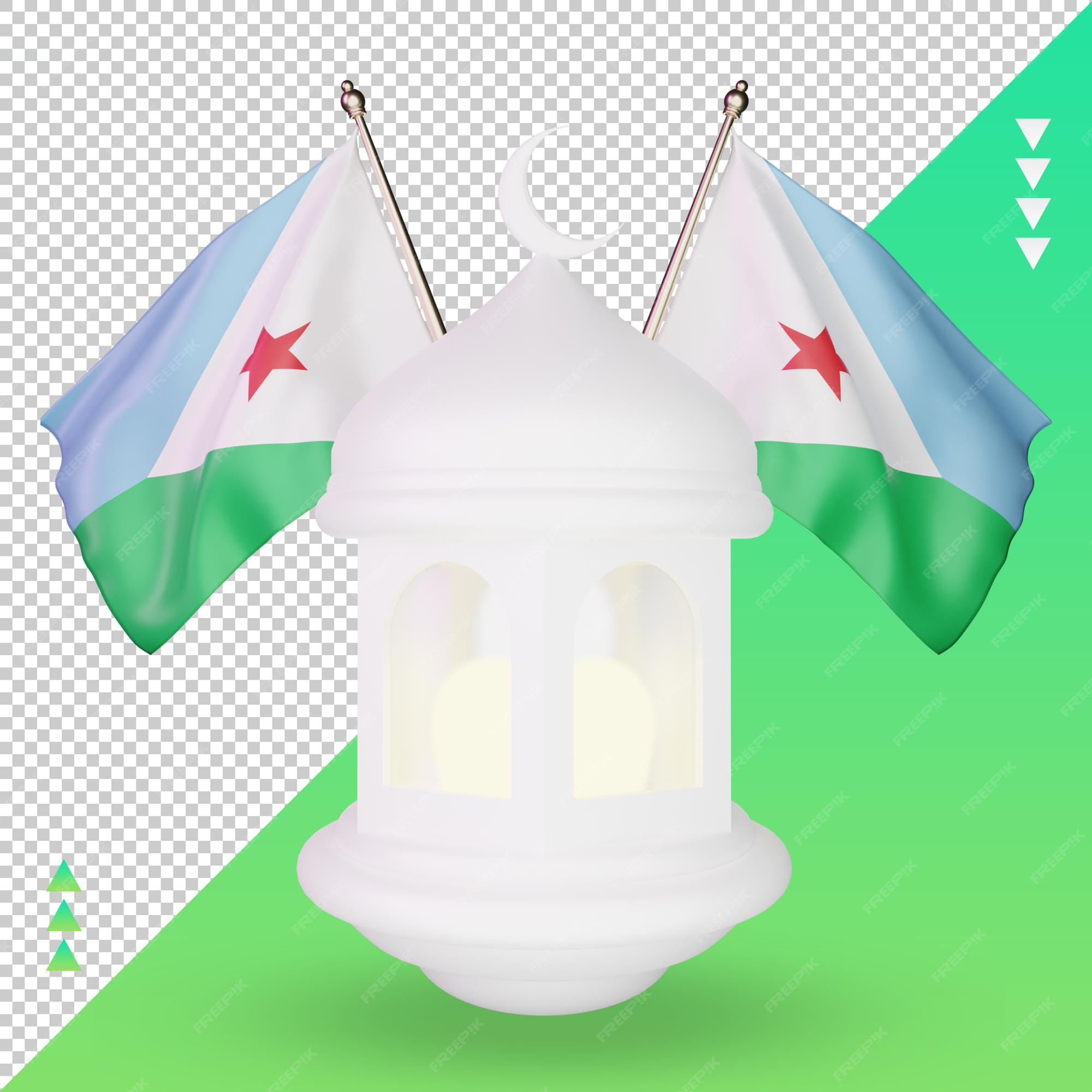 Premium PSD 3d ramadan lantern djibouti flag rendering front view