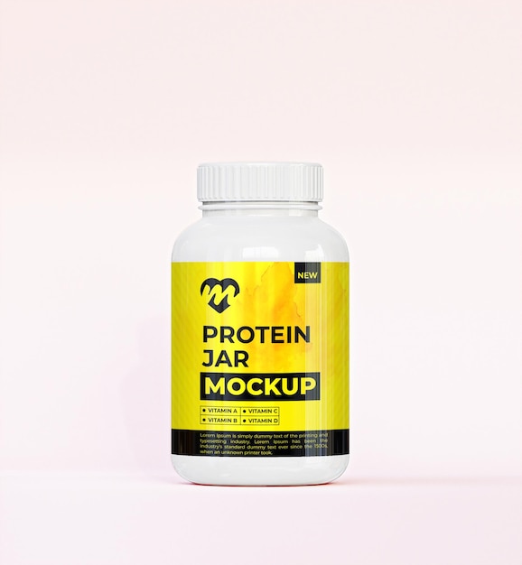 Premium PSD | 3d realistic protein jar mockup