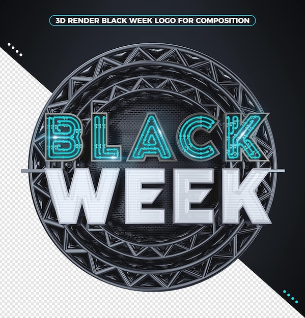 Premium PSD | 3d render black week logo with blue neon