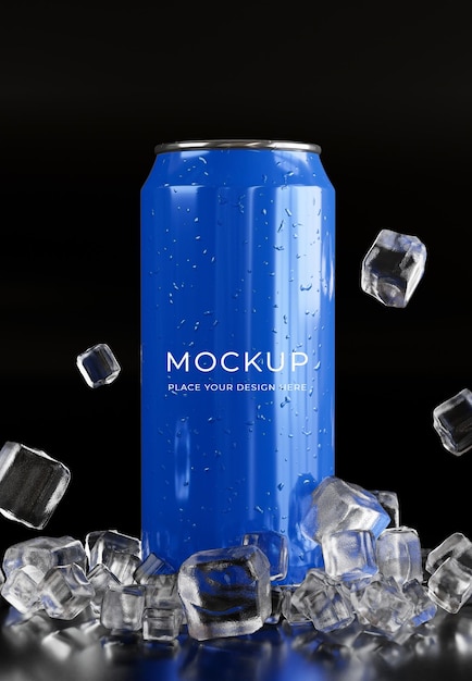 Download Premium Psd 3d Render Of Drink Can With Ice Cube Mockup