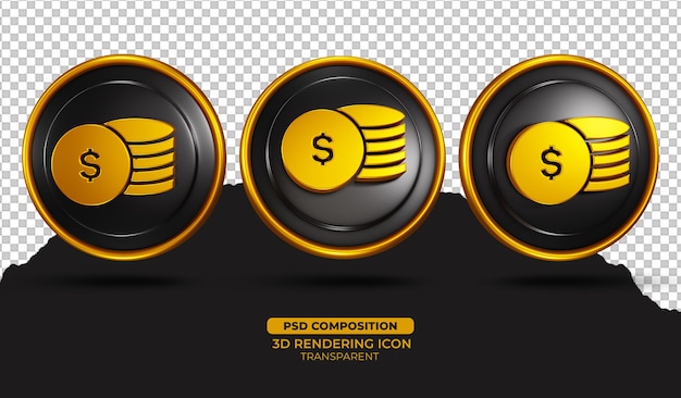 Premium PSD | 3d render gold coin icon design