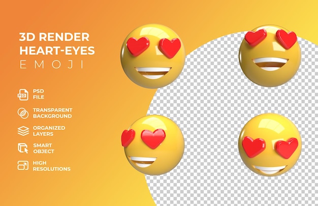 Premium PSD | 3d render heart eye emoji