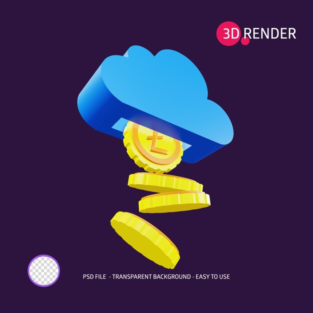 Premium Psd 3d Render Icon Litecoint Cloud 3