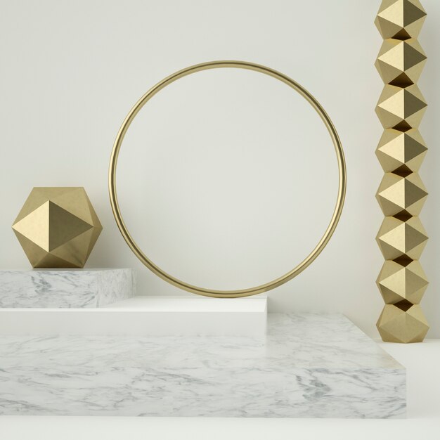 3d render of marble pedestals and golden ornaments Premium Psd