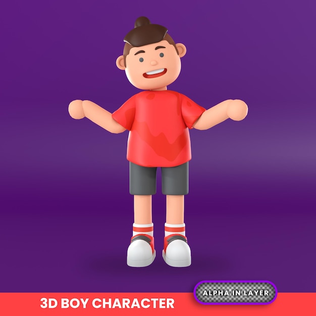 Premium PSD | 3d rendering of a boy spreading his arms illustration