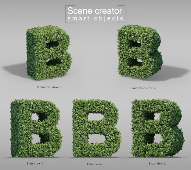 Premium PSD | 3d Rendering Of Bushes In Shape Of Letter B