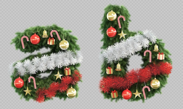 Premium PSD | 3d rendering of christmas tree letter a and letter b