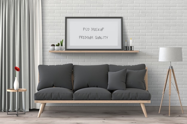 Download 3d rendering of living room interior mockup blank poster | Premium PSD File