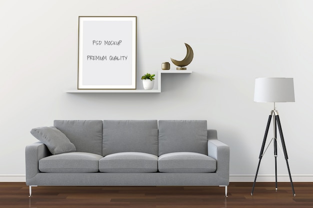 3d rendering of living room interior mockup blank poster PSD file | Premium Download