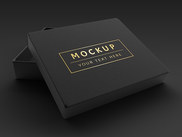 Premium PSD | 3d rendering luxury black leather box mockup