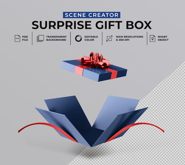  3d rendering of opened surprise gift box for scene creator mockup