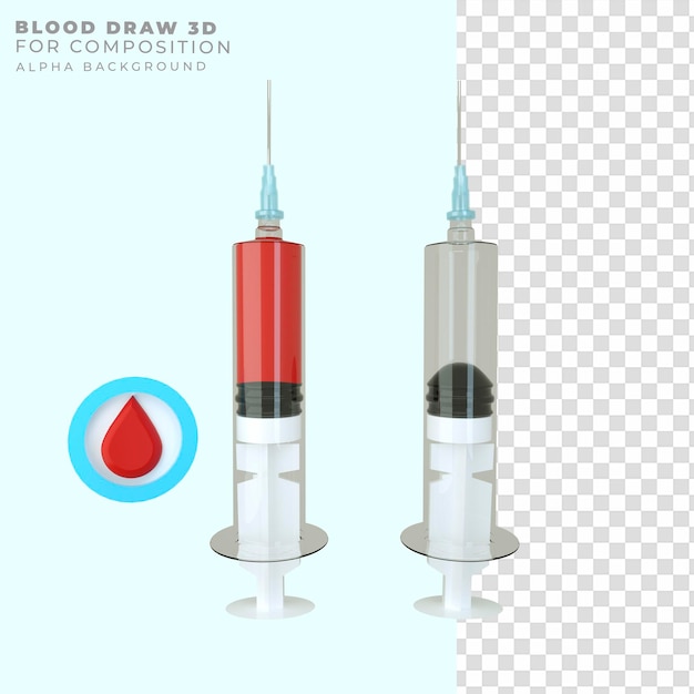 Premium PSD 3d rendering syringe blood draw