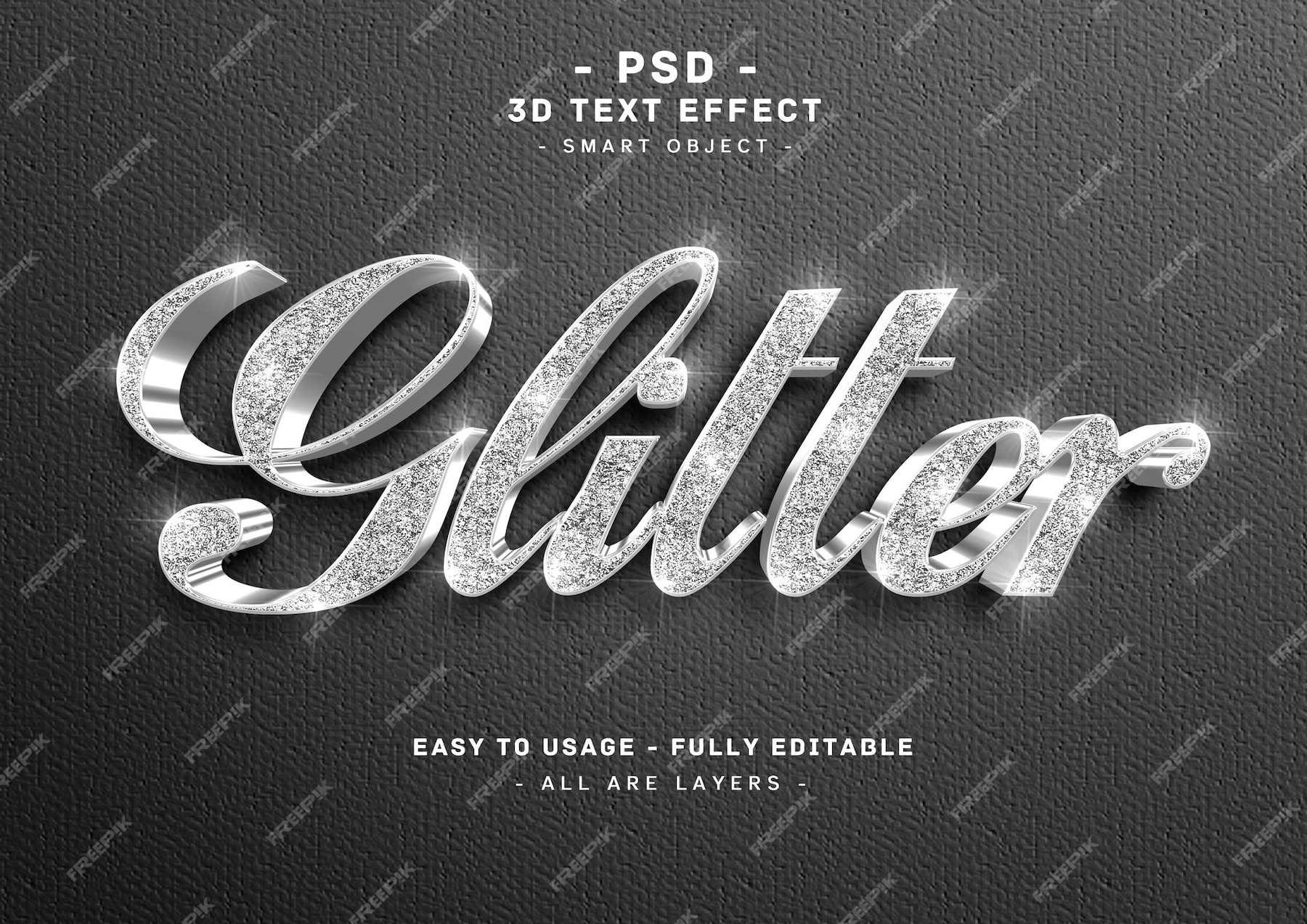 Premium PSD | 3d silver glitter text style effect