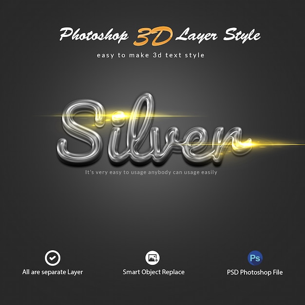 Premium Psd 3d Silver Photoshop Layer Style Text Effects