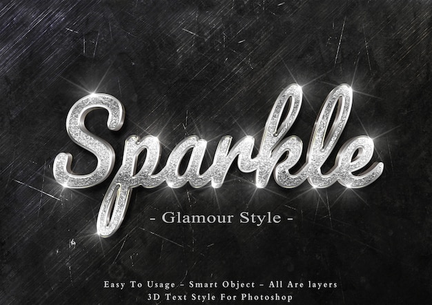 3d silver sparkle text style effect Premium Psd