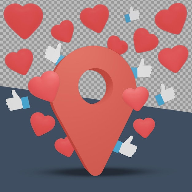 Premium PSD | 3d Social Media Location Pin Design Rendering Isolated