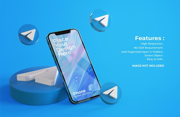 Premium PSD | 3d telegram icons with mobile screen mockup