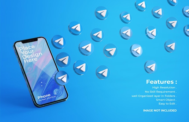 Download Premium Psd 3d Telegram Icons With Mobile Screen Mockup