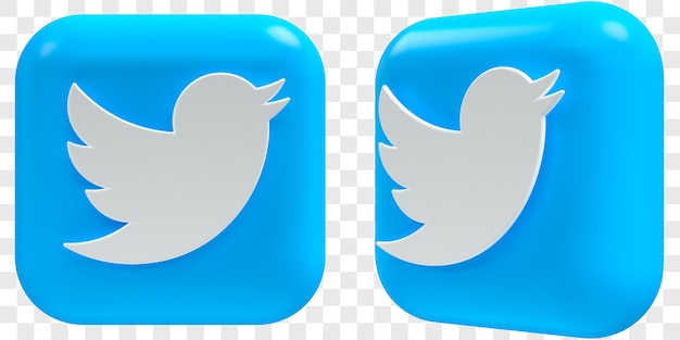 Premium PSD | 3d twitter icons in two angles front and three quarters