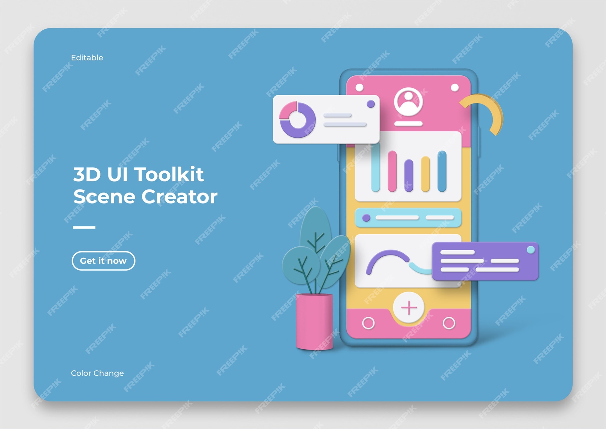 Premium PSD | 3d ui toolkit scene creator mockup