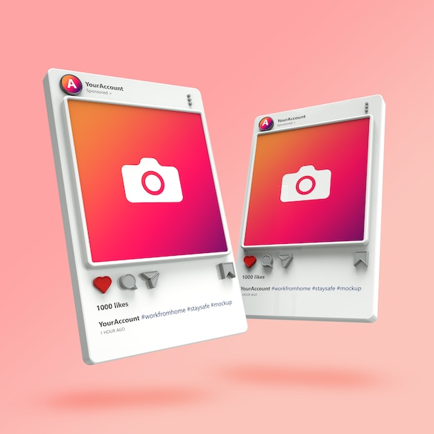 Premium PSD | 3d visualization of instagram post mockups