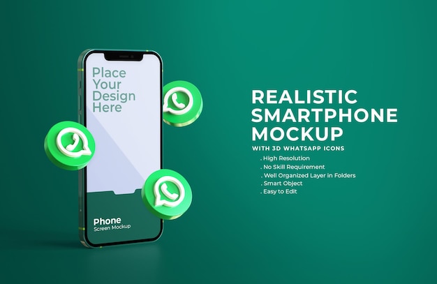 Premium PSD | 3d whatsapp icons with mobile screen mockup