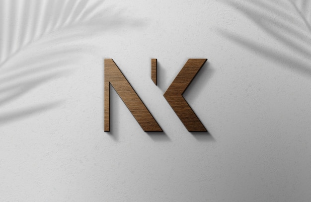3d wooden logo mockup on white wall Premium Psd