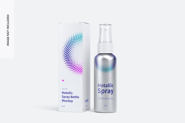 Download Premium PSD | 4 oz metallic spray bottle mockup with paper box