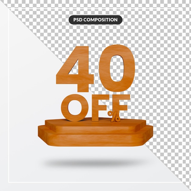 Premium PSD | 40 percent off wooden 3d text rendering illustration