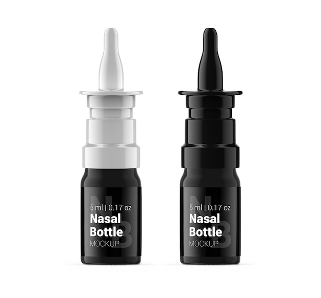 Premium PSD | 5 ml black uv glass nasal spray bottle mockup