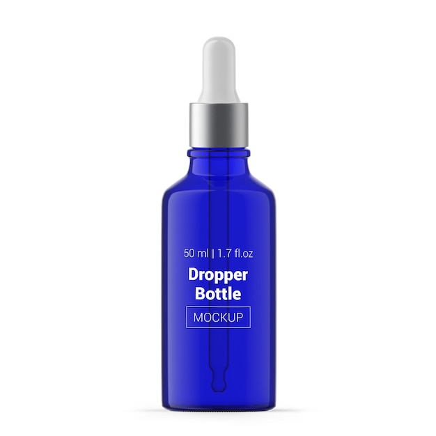 Premium PSD | 50ml 1 oz blue glass dropper bottle mockup