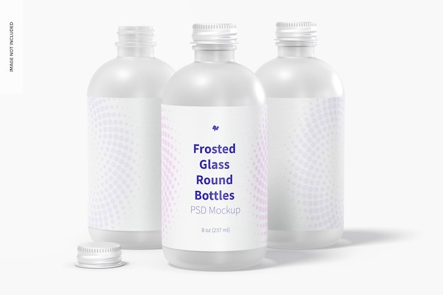 Download Free Psd 8 Oz Frosted Glass Round Bottles Mockup Front View