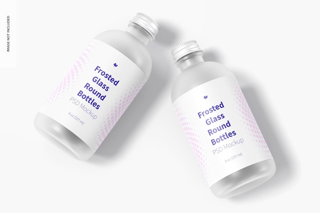 Download Free PSD | 8 oz frosted glass round bottles mockup, top view