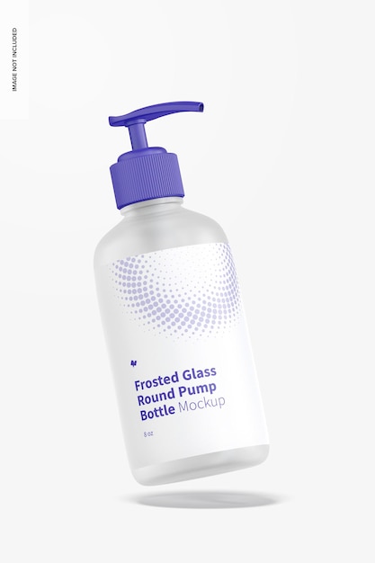 Download Premium Psd 8 Oz Frosted Glass Round Pump Bottle Mockup Floating