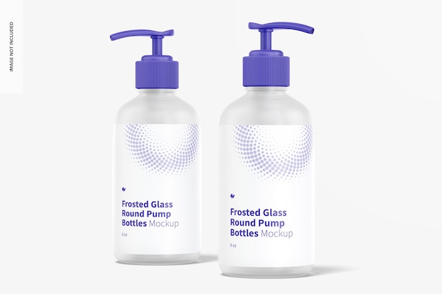 Download Free Psd 8 Oz Frosted Glass Round Pump Bottles Mockup Front View