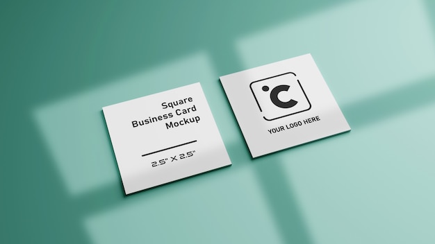 緑のミントパステルカラーの白い正方形名刺モックアップ プレミアムpsdファイル