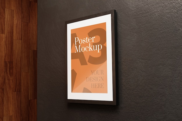 Download Premium PSD | A3 poster mockup on black wall