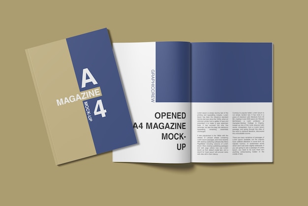 Download Premium Psd A4 Cover And Opened Magazine Mockup Top Angle View PSD Mockup Templates