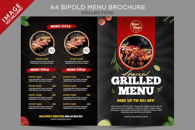  A4 grilled food bifold menu brochure series Premium Psd